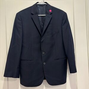 Ryan Seacrest Distinction Mens 40S Navy Blue 100% Wool 2-Button Blazer Jacket